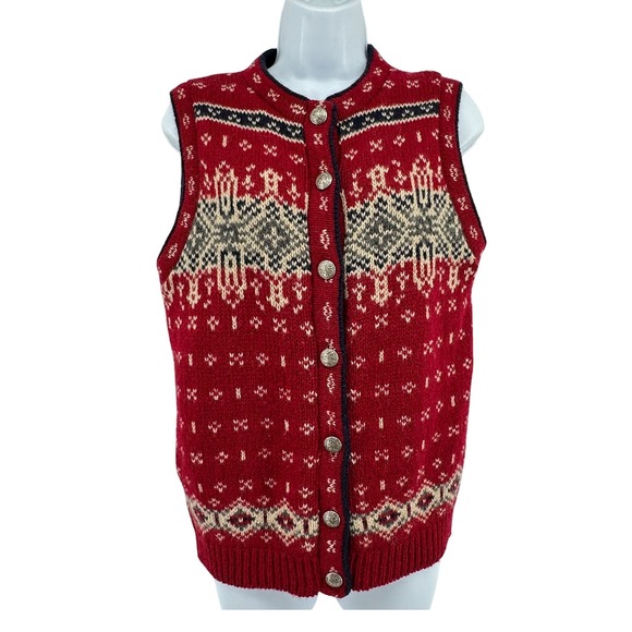 L.L. Bean Jackets & Blazers - VTG L.L. Bean Sweater Vest Fair Isle Nordic Wool Blend Button Front USA Women S